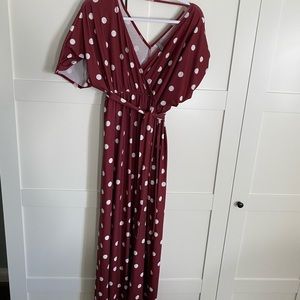 Maroon polka dot maxi(maternity and nursing!)